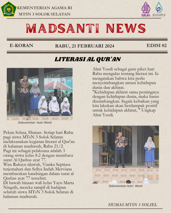 
					Literasi al Qur’an di MTsN 3 Solok